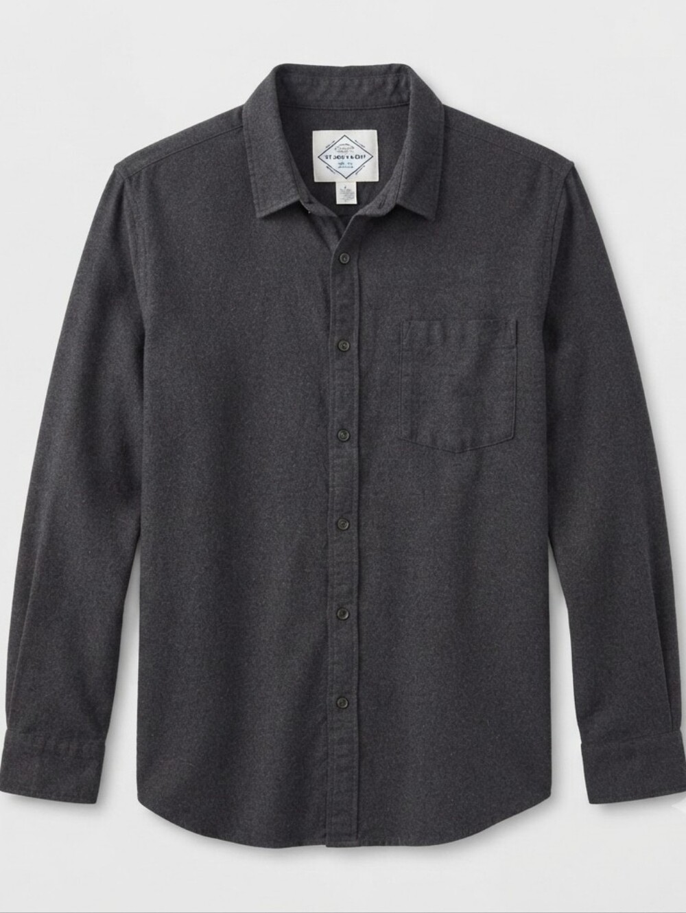 St. John's Bay Men's L Dark Grey Brushed Cotton Flannel Shirt Button Down